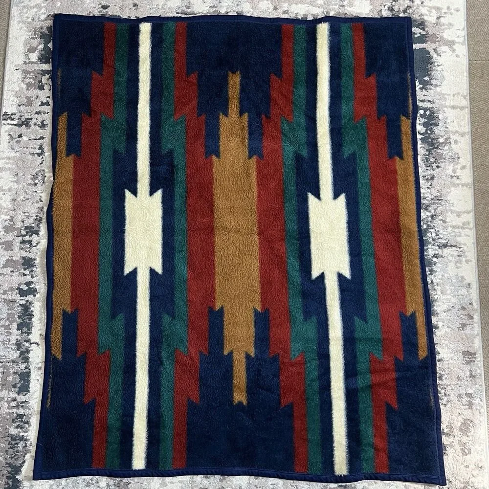 Vintage Biederlack Blanket Throw Aztec Navajo Southwestern Reversible 46x58